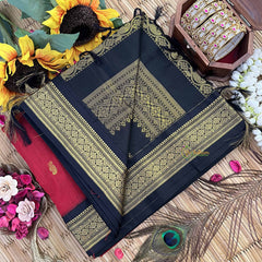 Vriksham Maroon & Black Border With Butta Design Kalyani Cotton Saree-VS4950