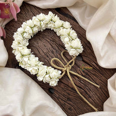 Vriksham Elegant White Jasmine Floral WIth Green Leaf Veni Gajra Flower Accessories-KH1237