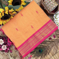 Vriksham Golden Yellow & Pink Border With Butta Design Kalyani Cotton Saree-VS4972