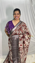 Vriksham Dark Red Kalamkari Saree with Kanchi Border-VS4318