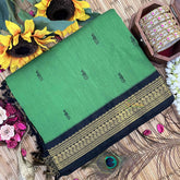 Vriksham Parrot Green & Black Border With Butta Design Kalyani Cotton Saree-VS4961