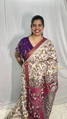 Vriksham Off White Kalamkari Saree with Nizam Border-VS4305