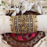 Vriksham Classic Indian Bridal Chura with Rose Motifs and Blue Stones Silk Bangles-G21700