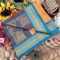 Vriksham Yellow & Pine Green Border With Butta Design Kalyani Cotton Saree-VS4957