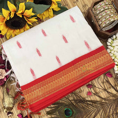 Vriksham White & Red Border With Butta Design Kalyani Cotton Saree-VS4975