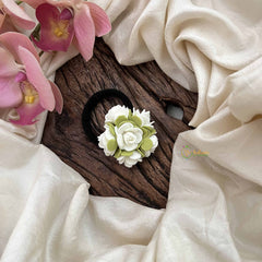 Vriksham Whimsical White & Leaf Jasmine Flower Hair Rubber-KH1245