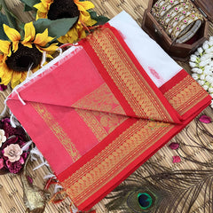 Vriksham White & Red Border With Butta Design Kalyani Cotton Saree-VS4975