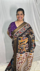 Vriksham Black Kalamkari Saree with Nizam Border-VS4307