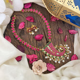 Vriksham Designer Peacock Pendant Kundan Jadau Neckpiece-Red-White Bead-J2852