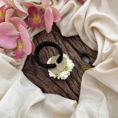 Vriksham Whimsical White & Leaf Jasmine Flower Hair Rubber-KH1245