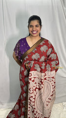 Vriksham Red Kalamkari Saree with Nizam Border-VS4320