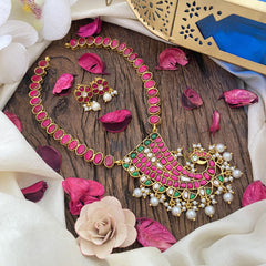 Vriksham Designer Peacock Pendant Kundan Jadau Neckpiece-Red-White Bead-J2852