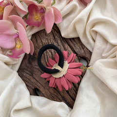 Vriksham Sunshine Reddish Color With Yellow Petal Flower Hair Rubber-KH1242