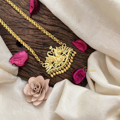 Vriksham Traditional Lakshmi Peacock Gold-Plated Pendant Chain Neckpiece-G19589