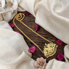 Vriksham Traditional Lakshmi Peacock Gold-Plated Pendant Chain Neckpiece-G19589