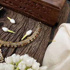 Vriksham Traditional White Red & Green Peacock Pendant Short Neckpiece-Diamond Drops-G21148