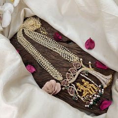 Vriksham Bridal Temple Style Radha Krishna 10 Layer Pearl Neckpiece-Red Green-Green Bead-G19614