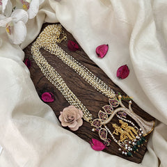 Vriksham Bridal Temple Style Radha Krishna 10 Layer Pearl Neckpiece-Red-Green Bead-G19588