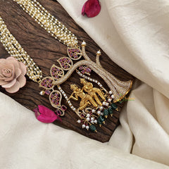 Vriksham Bridal Temple Style Radha Krishna 10 Layer Pearl Neckpiece-Red-Green Bead-G19588