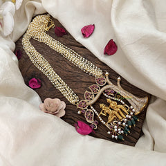 Vriksham Bridal Temple Style Radha Krishna 10 Layer Pearl Neckpiece-Red-Green Bead-G19588