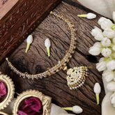 Vriksham Traditional White Peacock Pendant Short Neckpiece-Diamond Drops-G21147