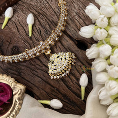 Vriksham Traditional White Peacock Pendant Short Neckpiece-Diamond Drops-G21147