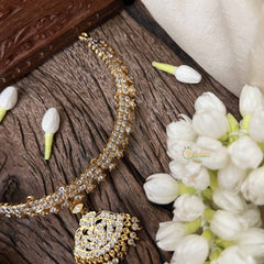 Vriksham Traditional White Peacock Pendant Short Neckpiece-Diamond Drops-G21147