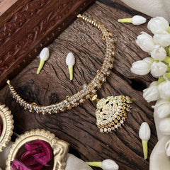 Vriksham Traditional White Peacock Pendant Short Neckpiece-Diamond Drops-G21147