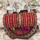 Vriksham Ruby Red Ethnic Bangle Set with Zircon Embellishments Silk Bangles Set-G21709