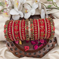 Vriksham Ruby Red Ethnic Bangle Set with Zircon Embellishments Silk Bangles Set-G21709