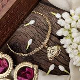 Vriksham Classic Triangle Pendant Short Neckpiece-Diamond Drops-White-G21151