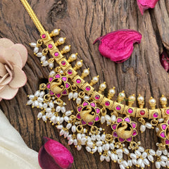 Vriksham Elegant Rice Pearl Kundan Jadau Guttapusalu Neckpiece-Duck-J2986