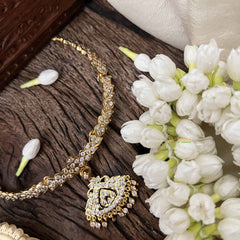 Vriksham Classic Triangle Pendant Short Neckpiece-Diamond Drops-White-G21151