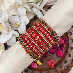 Vriksham Ruby Red Ethnic Bangle Set with Zircon Embellishments Silk Bangles Set-G21709