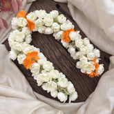 Vriksham Royal White & Orange Flower Touch Jasmin Gajra Flower Accessories-H1233