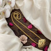 Vriksham Sunburst Floral Gold-Plated Temple Necklace Pendant Chain Neckpiece-Red-Gold Bead-G19593