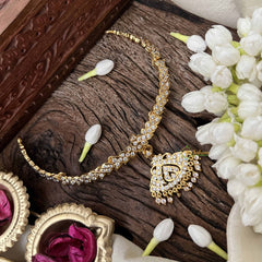 Vriksham Classic Triangle Pendant Short Neckpiece-Diamond Drops-White-G21151