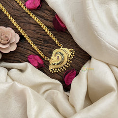 Vriksham Sunburst Floral Gold-Plated Temple Necklace Pendant Chain Neckpiece-Red-Gold Bead-G19593