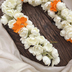 Vriksham Royal White & Orange Flower Touch Jasmin Gajra Flower Accessories-H1233