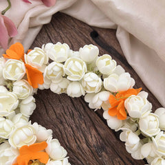 Vriksham Royal White & Orange Flower Touch Jasmin Gajra Flower Accessories-H1233