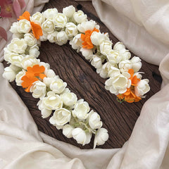 Vriksham Royal White & Orange Flower Touch Jasmin Gajra Flower Accessories-H1233