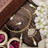 Vriksham Dual Peacock Pendant With Manga Short Neckpiece-Diamond Drops-White Red-G21154