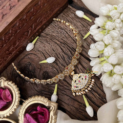 Vriksham Dual Peacock Pendant With Manga Short Neckpiece-Diamond Drops-White Red-G21154