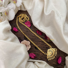 Vriksham Sunburst Floral Gold-Plated Temple Necklace Pendant Chain Neckpiece-Gold Bead-G19592