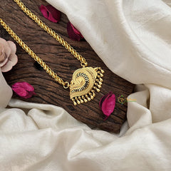 Vriksham Sunburst Floral Gold-Plated Temple Necklace Pendant Chain Neckpiece-Gold Bead-G19592