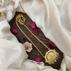 Vriksham Antique Brida Lotus Gold-Plated Pendant Chain Neckpiece- Gold Drop Bead-G19590