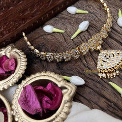 Vriksham Dual Peacock Pendant With Manga Short Neckpiece-Diamond Drops-White-G21155