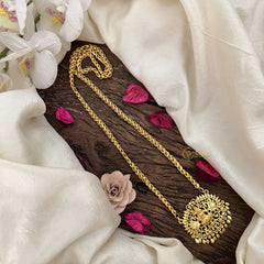 Vriksham Traditional Dual Peacock & Lakshmi Pendant Chain Neckpiece-Gold Drop Bead-G19594