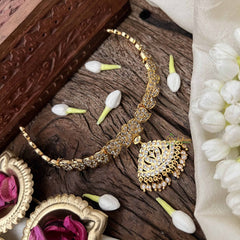 Vriksham Dual Peacock Pendant With Manga Short Neckpiece-Diamond Drops-White-G21155