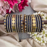 Vriksham Navy Blue & Antique Gold Lakshmi Coin Glass Bangle Set-G21710